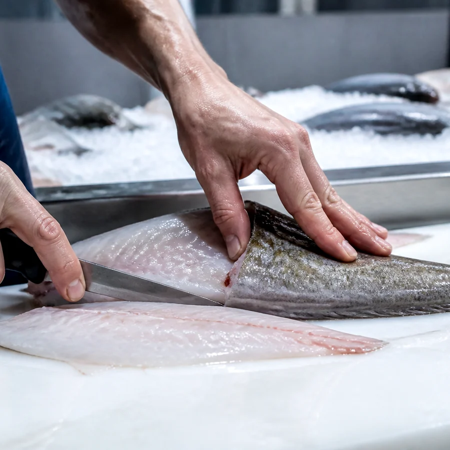 Mains réalisant le filetage précis d’un poisson