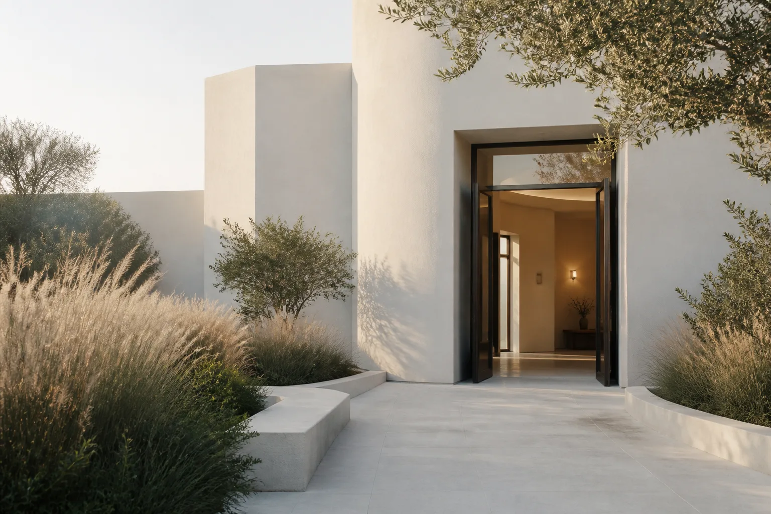 Maison contemporaine ouverte dans un jardin calme
