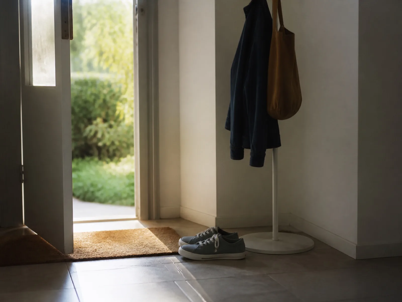 Entrée d’un logement, lumière de fin de journée