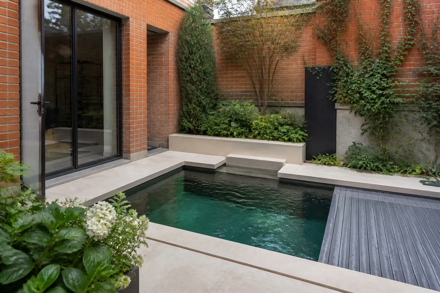 Mini-piscine dans une cour