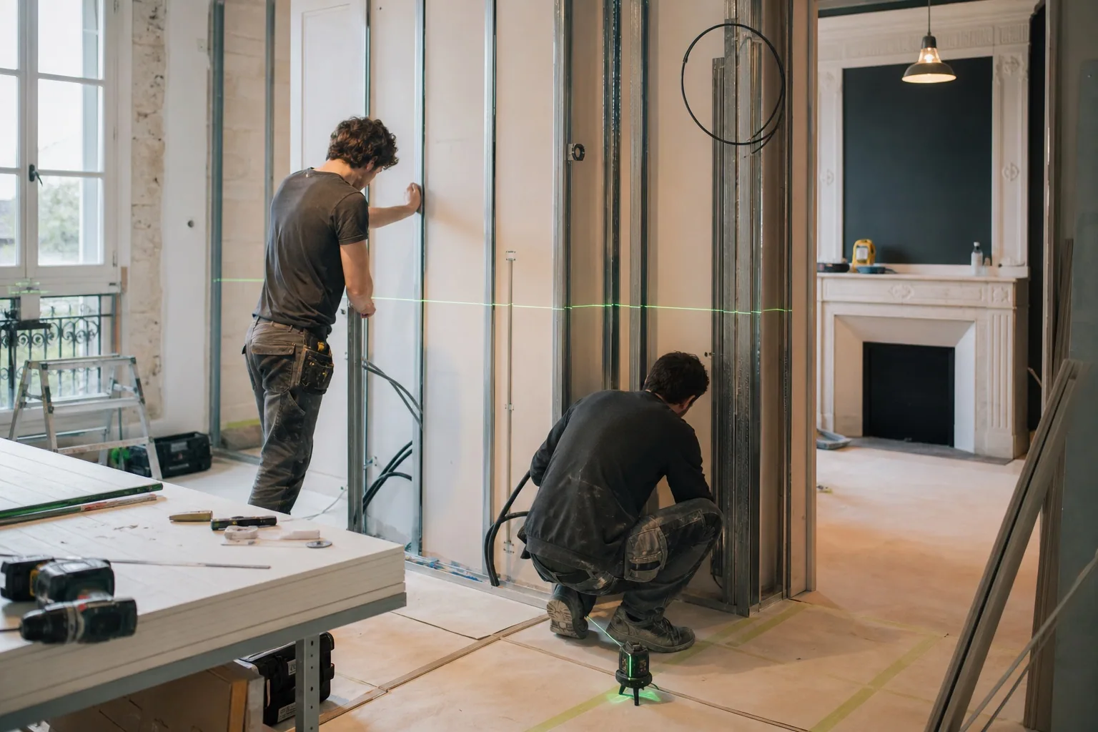 Cloisons et réseaux en chantier