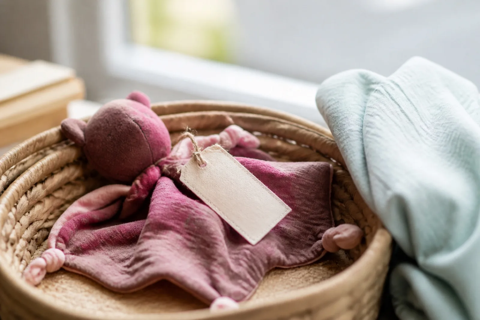 Doudou posé dans un panier individuel