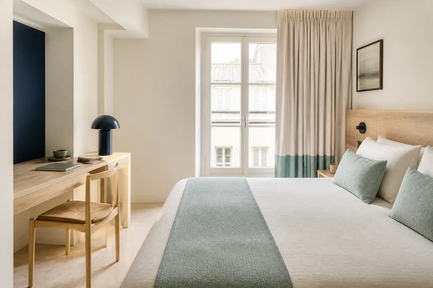 Chambre claire d’un hôtel urbain
