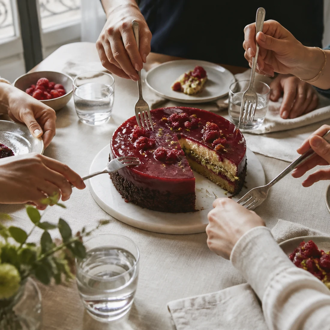 Gâteau partagé autour d'une table