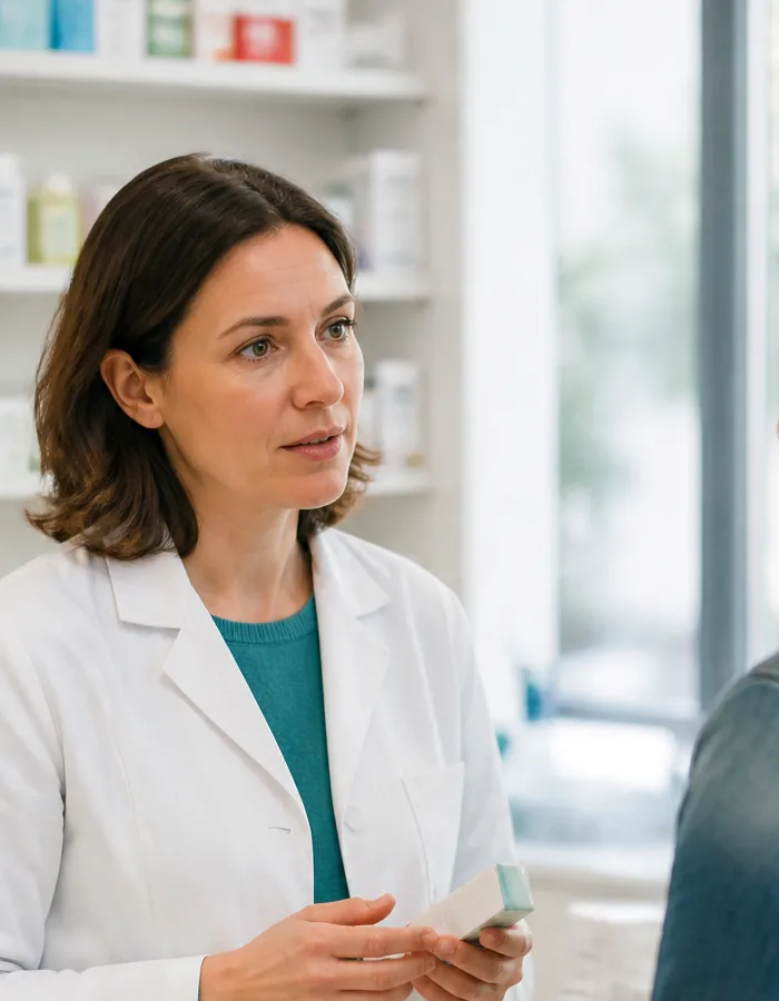 Pharmacienne attentive en échange avec une cliente