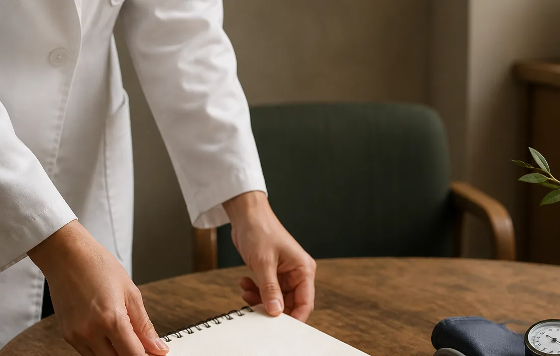 Table de conseil avec carnet et tensiomètre