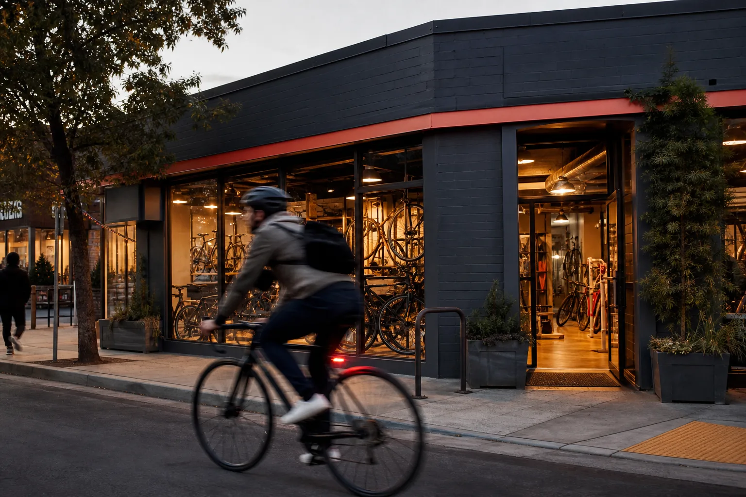 Cycliste devant un atelier urbain