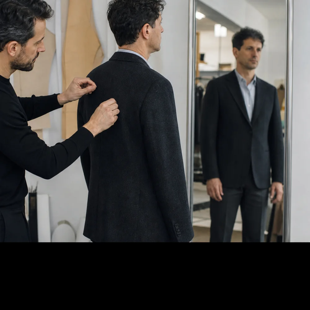 Réglage du dos d’une veste pendant l’essayage