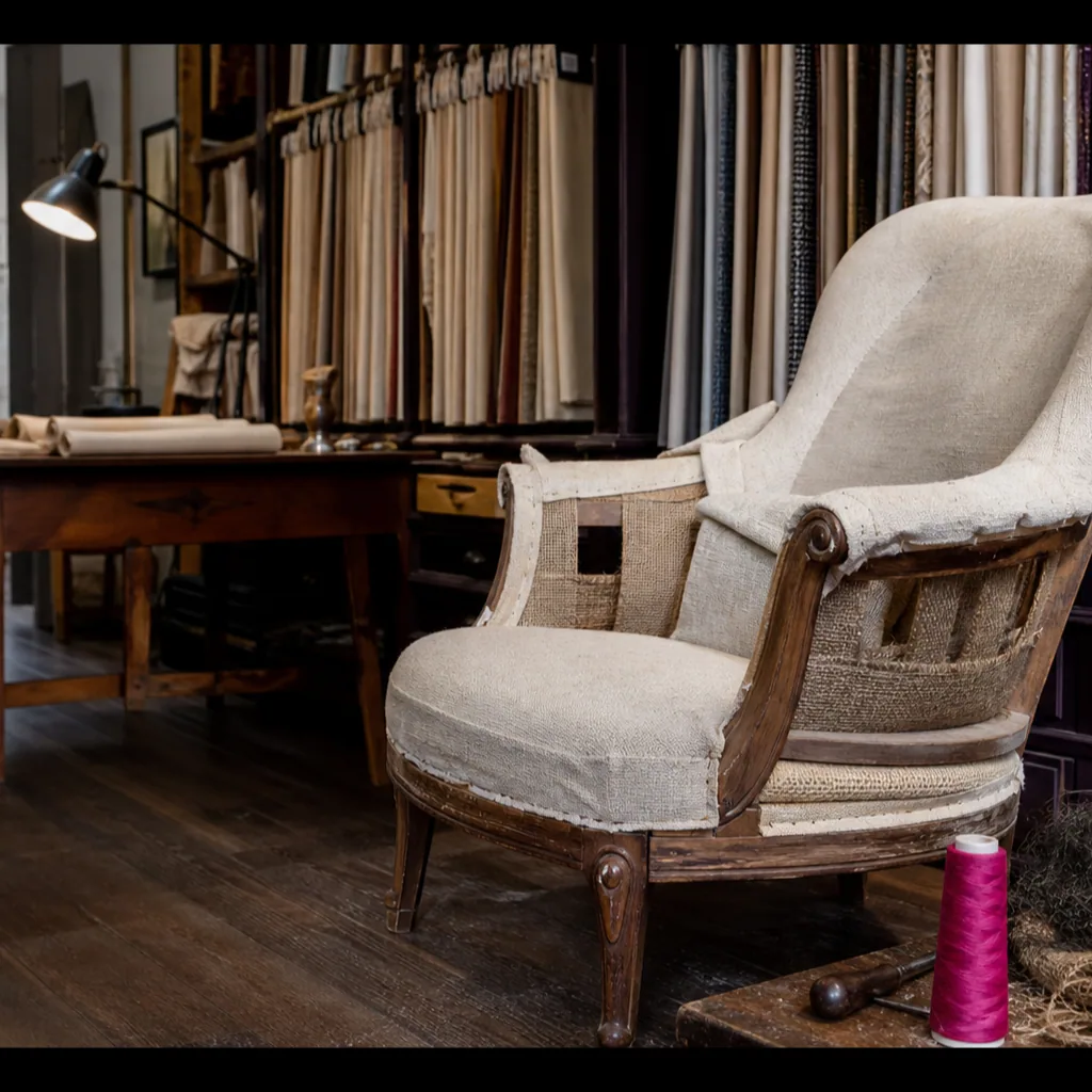 Détail de la boutique-atelier et de ses étoffes