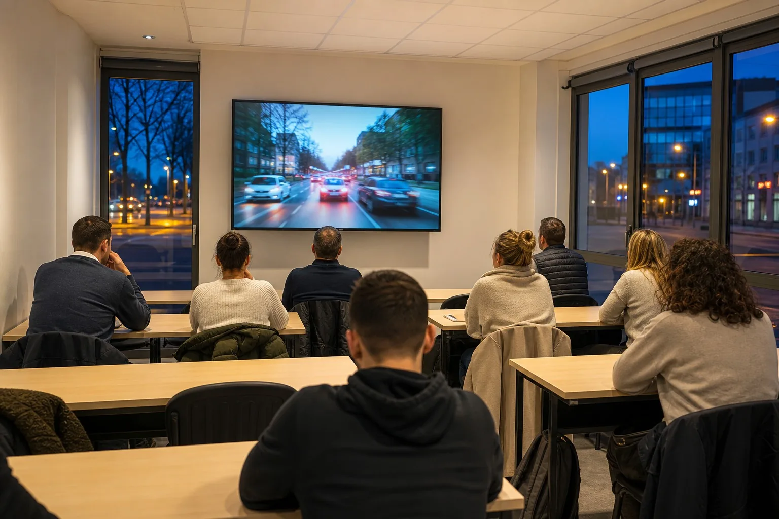 Séance de code en salle, écran de questions au mur