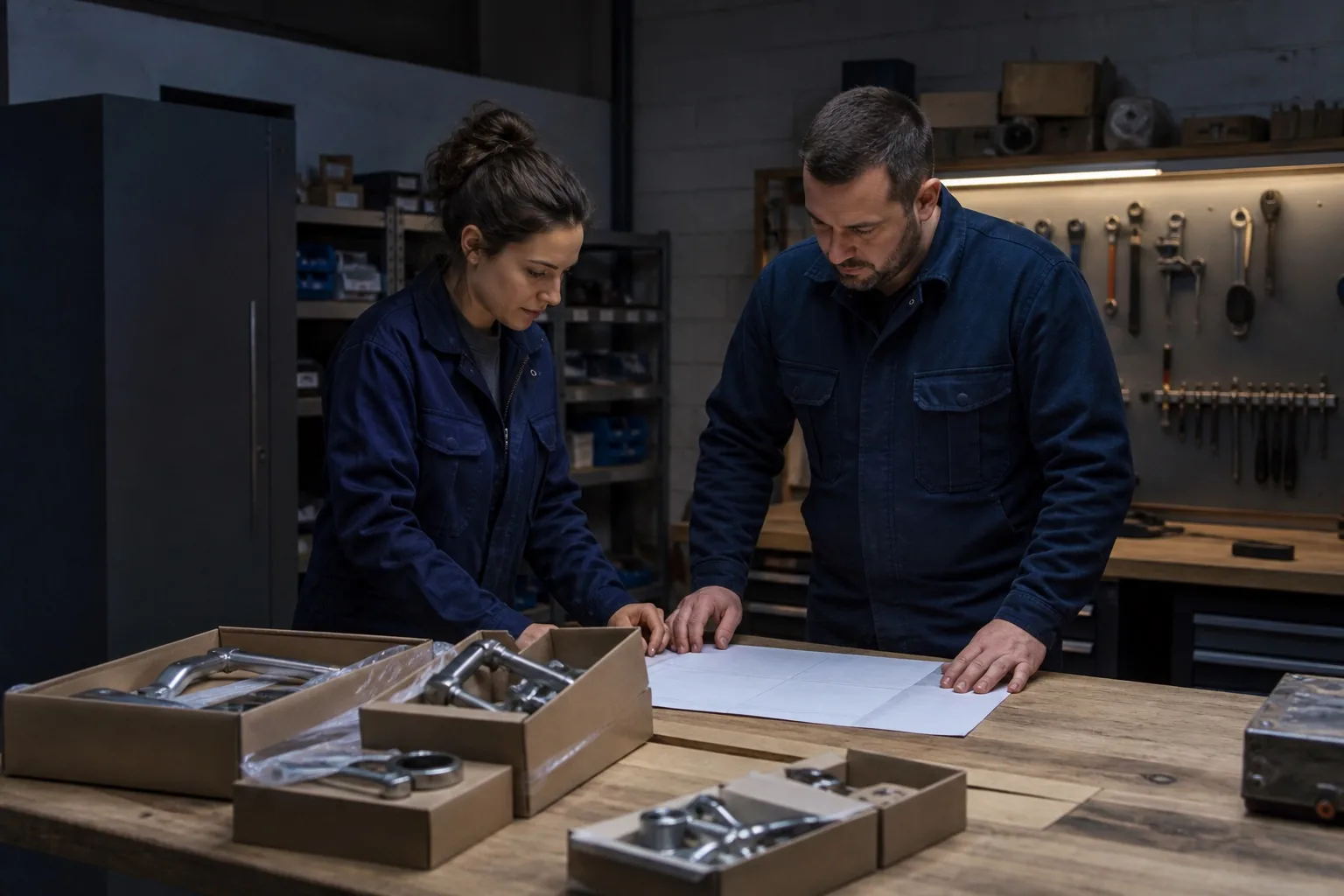 Équipe fictive de deux serruriers dans l’atelier