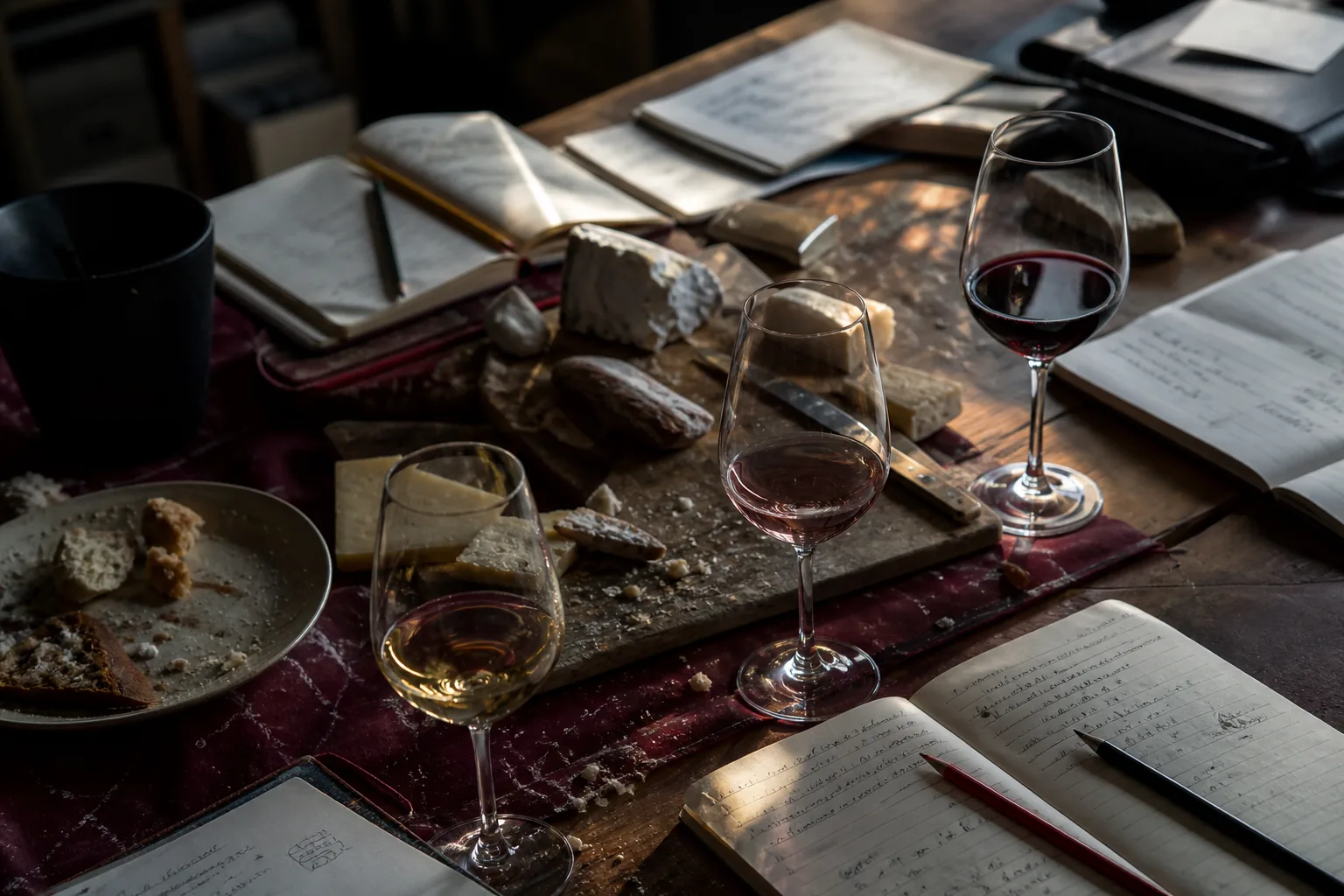 Fromages et verres après une dégustation