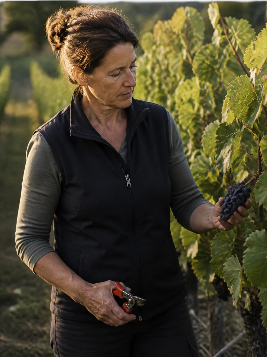Vigneronne dans ses rangs de vigne
