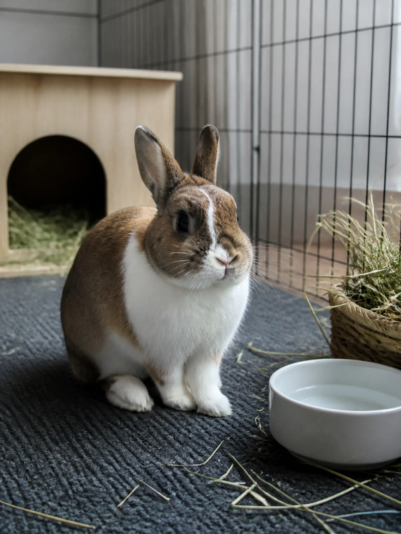 Lapin calme dans son enclos à domicile