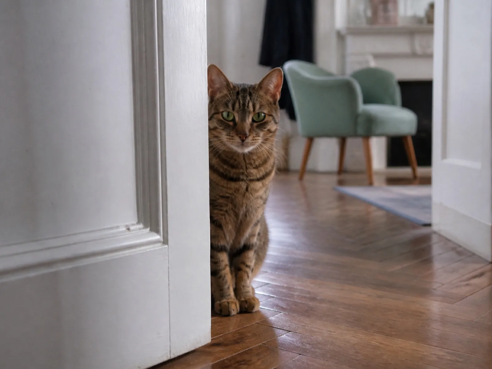 Chat observant sa gardienne depuis un fauteuil