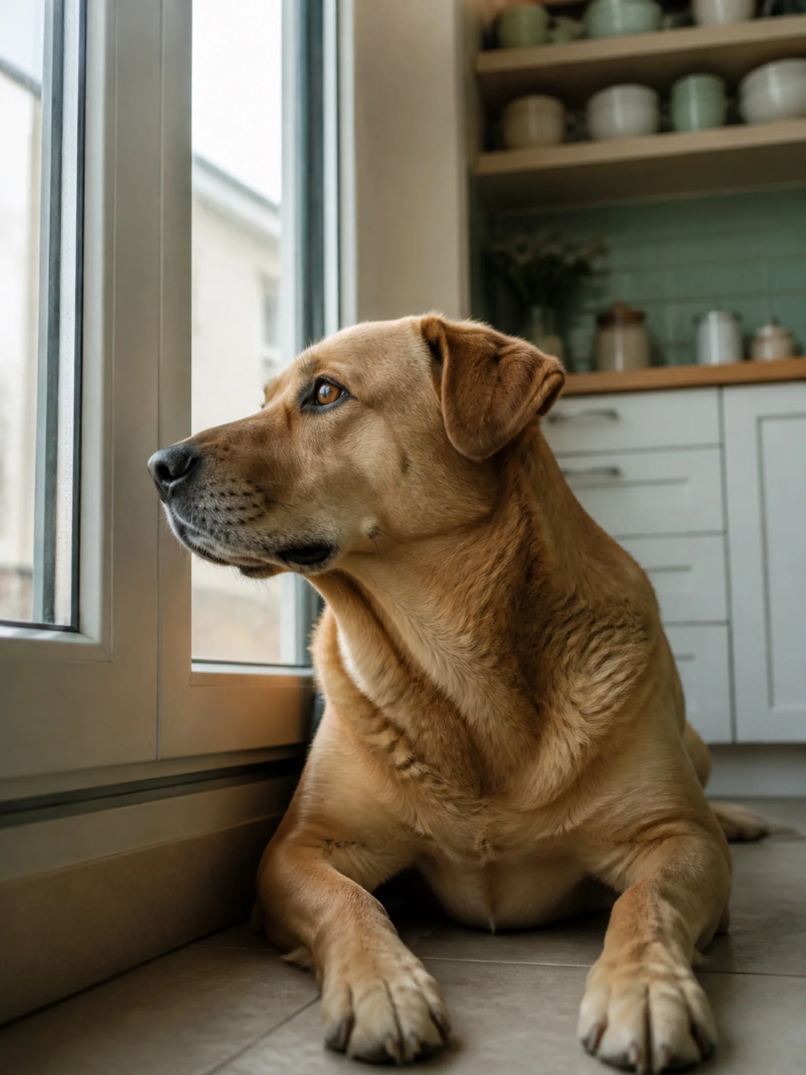 Chien fauve couché près de sa fenêtre