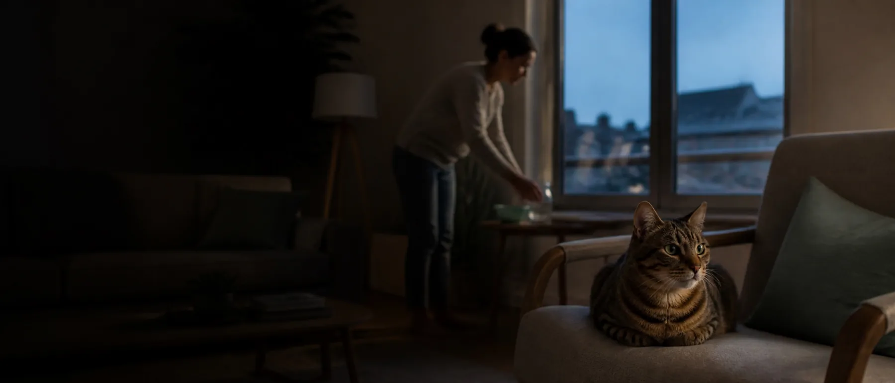 Chat paisible dans son salon pendant le passage de sa gardienne
