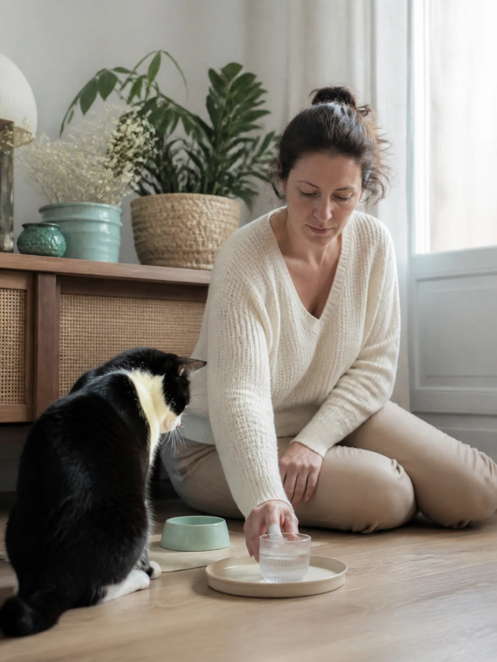 Visite calme auprès d’un chat