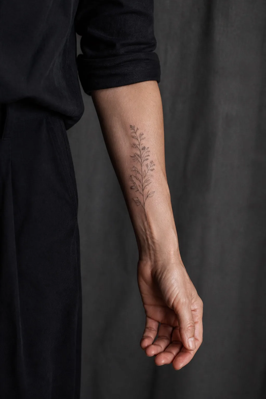 Tatouage fin d’une branche sur un avant-bras