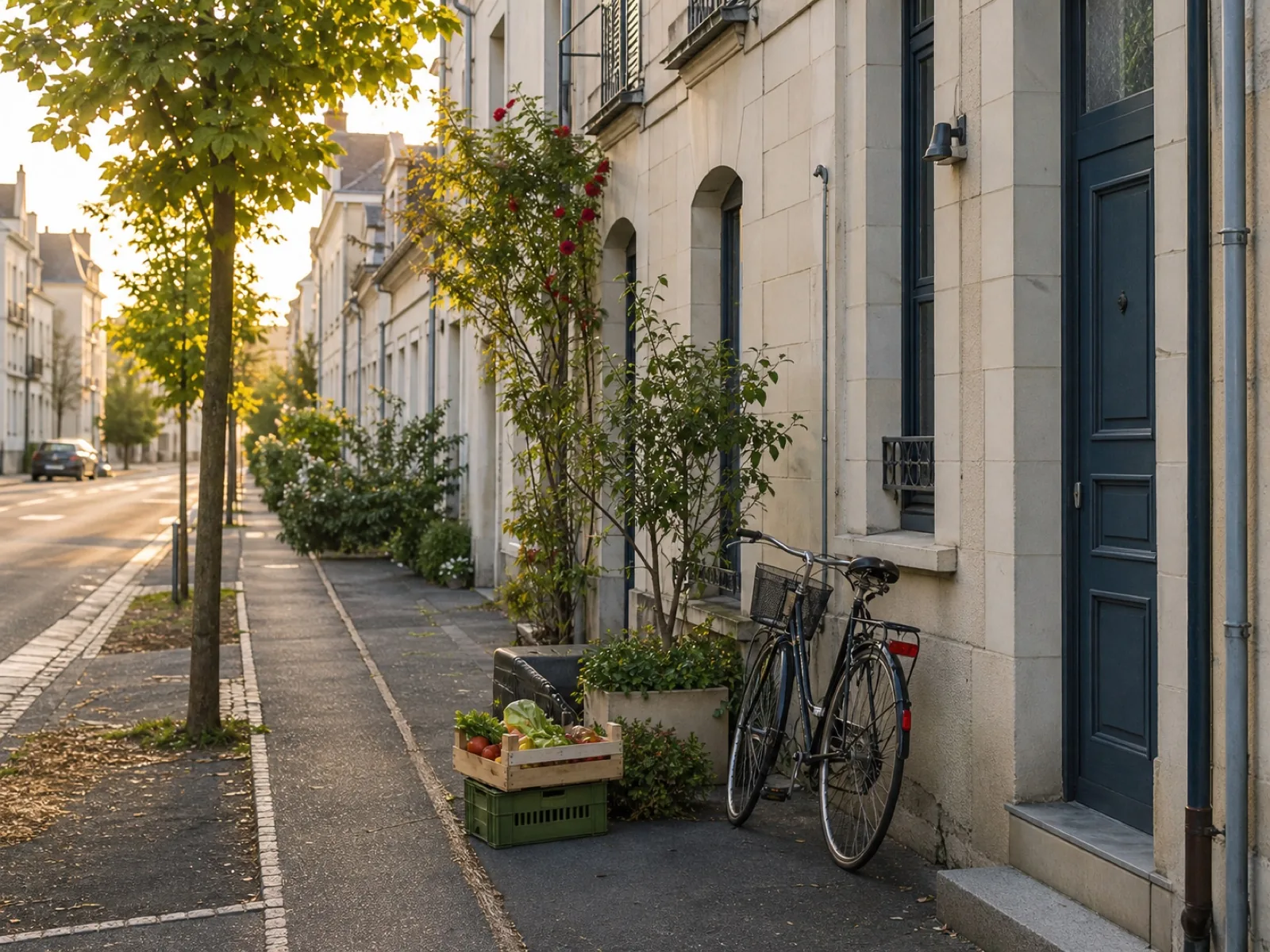 Rue calme du centre d'Angers sans enseigne lisible