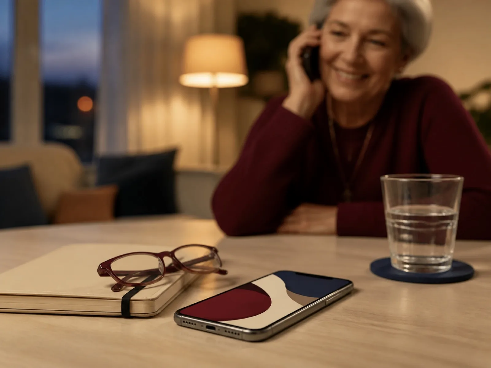 Carnet posé près d'un téléphone dans un intérieur habité
