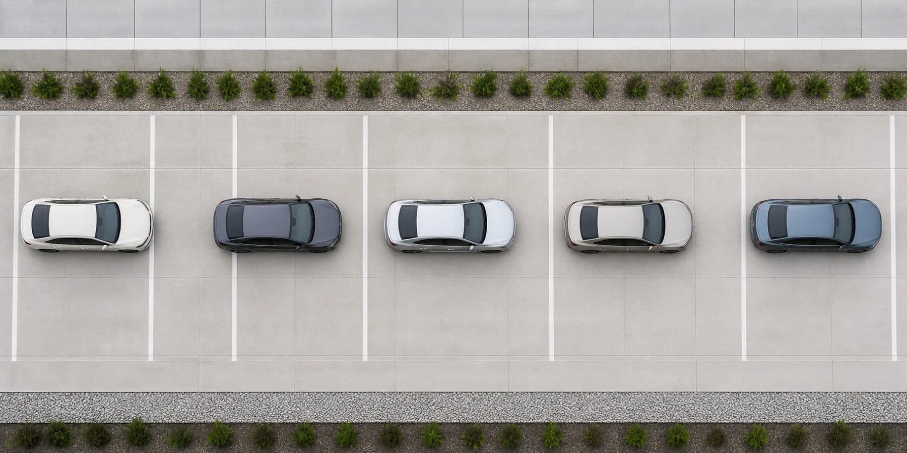 Parking d'entreprise vu de haut, voitures propres